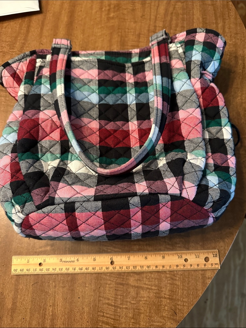 Vera Bradley Quilted PlaidTote/Purse Bag in Pink, Green & Black